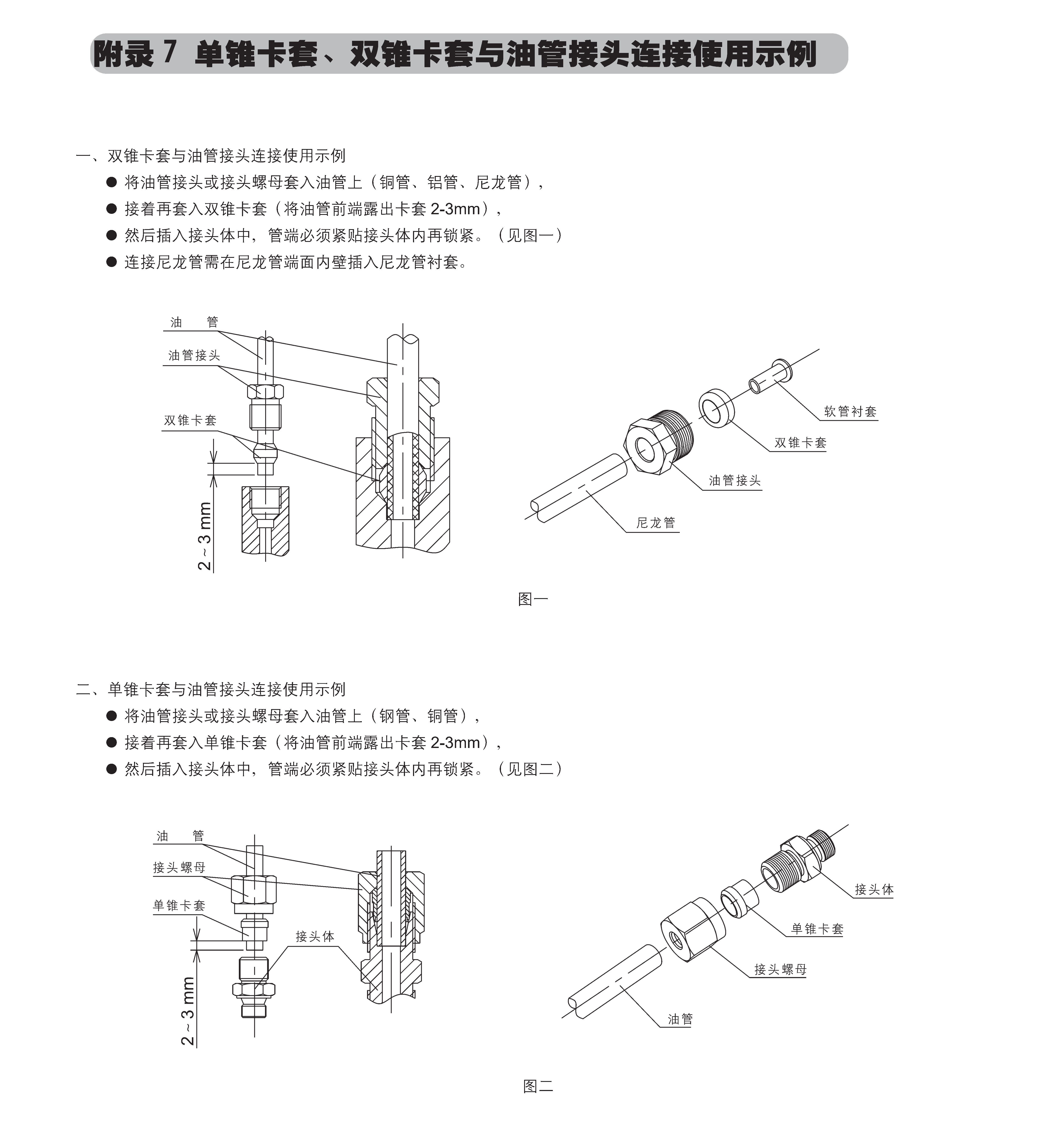 单锥卡套、双锥卡套与油管接头连接使用示例.png